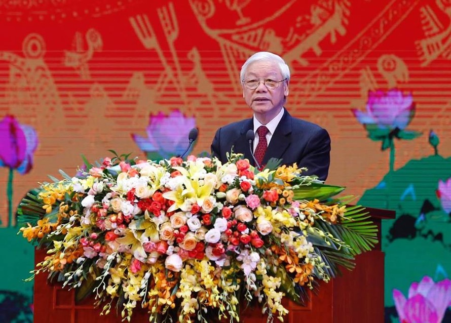 Tổng Bí thư Nguyễn Phú Trọng phát biểu tại Lễ kỷ niệm. Ảnh Như Ý