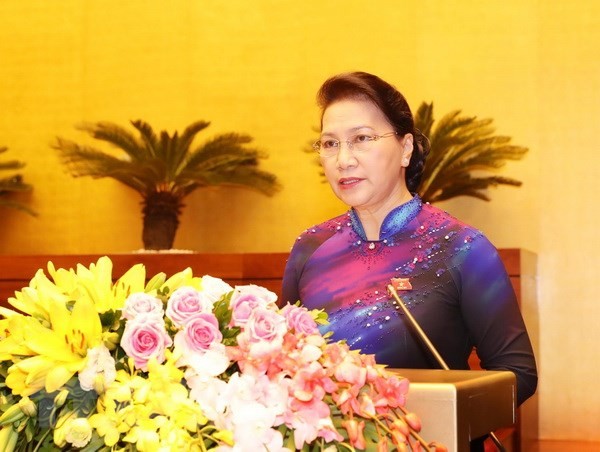 Chủ tịch Quốc hội Nguyễn Thị Kim Ngân phát biểu khai mạc Kỳ họp thứ sáu, Quốc hội khóa XIV. Ảnh: TTXVN