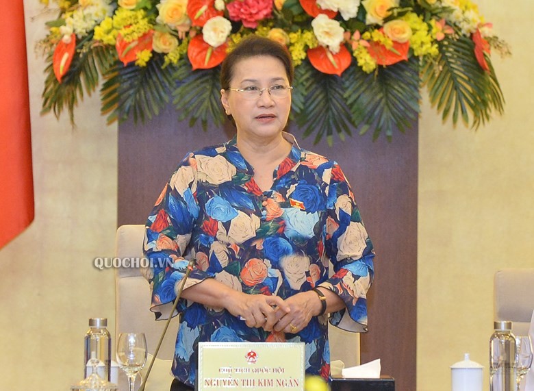 Chủ tịch Quốc hội Nguyễn Thị Kim Ngân phát biểu tại phiên họp thứ 46. Ảnh QH
