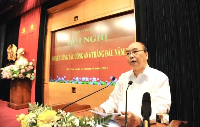 Chủ tịch nước Nguyễn Xuân Phúc phát biểu chỉ đạo tại hội nghị. Ảnh Báo CAND 