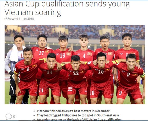 Hình ảnh đội tuyển Việt Nam trên trang chủ FIFA