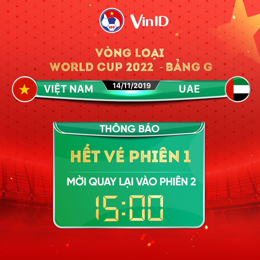 ‘Cháy vé’ trận Việt Nam- UAE sau vài phút mở bán
