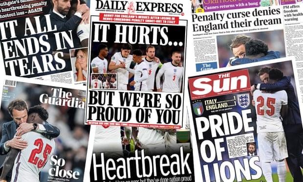 Truyền thông Anh an ủi thầy trò HLV Gareth Southgate sau thất bại ở chung kết EURO 2020