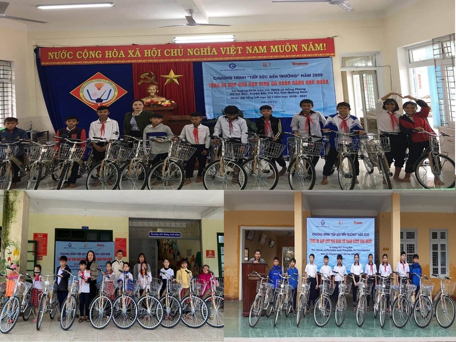 Trao 40 chiếc xe đạp tiếp sức đến trường cho học sinh vùng bão lũ miền Trung
