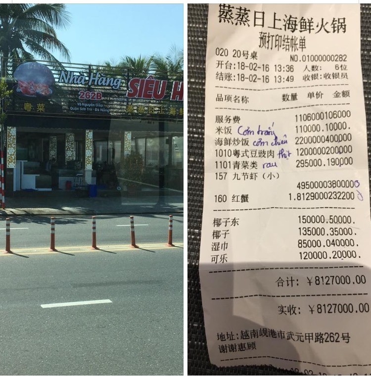 Nhà hàng đưa phiếu tính tiền bằng tiếng Trung bị phạt hơn 12 triệu đồng