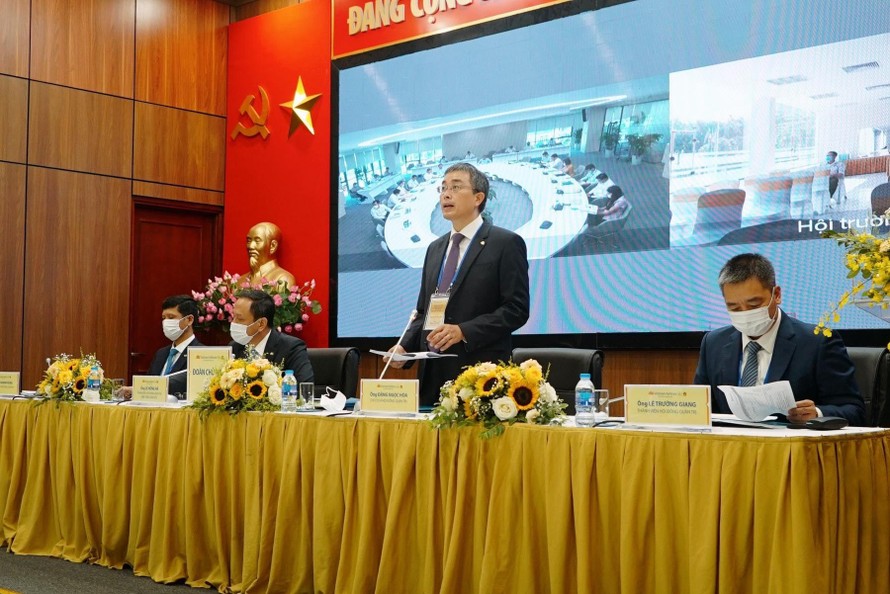 Ông Đặng Ngọc Hòa, Chủ tịch Hội đồng quản trị Vietnam Airlines phát biểu tại đại hội.