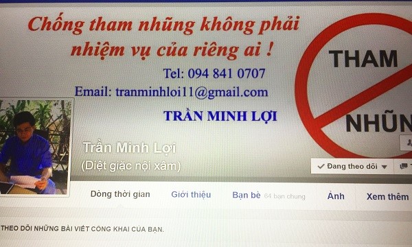 Facebook “Chống tham nhũng không là nhiệm vụ của riêng ai” của ông Trần Minh Lợi.