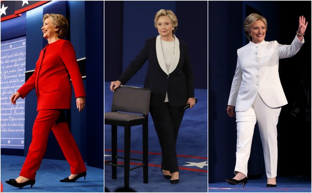 Màu sắc 3 bộ vest của bà Hillary Clinton được ví với màu sắc của lá cờ Hợp chủng quốc Hoa Kỳ.