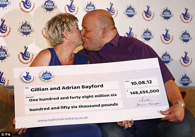 Vợ chồng Gillian và Adrian Bayford khi trúng số độc đắc 148 triệu bảng Anh.