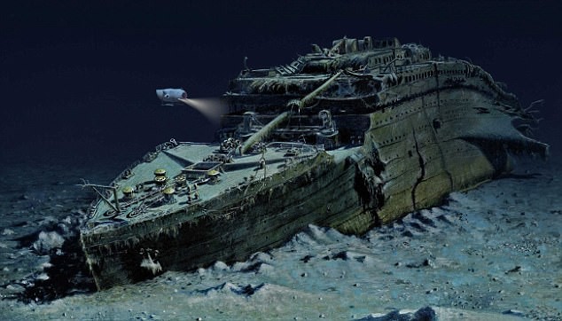 Hình ảnh mô phỏng tàu ngầm chở khách du lịch thăm xác tàu Titanic.