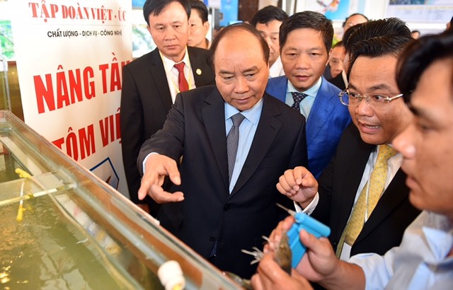 Thủ tướng tham quan chất lượng tôm giống của tập đoàn Việt - Úc.