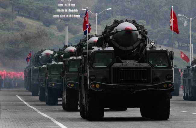 Tên lửa Scud của Triều Tiên trong một cuộc diễu binh. Ảnh: Yonhap
