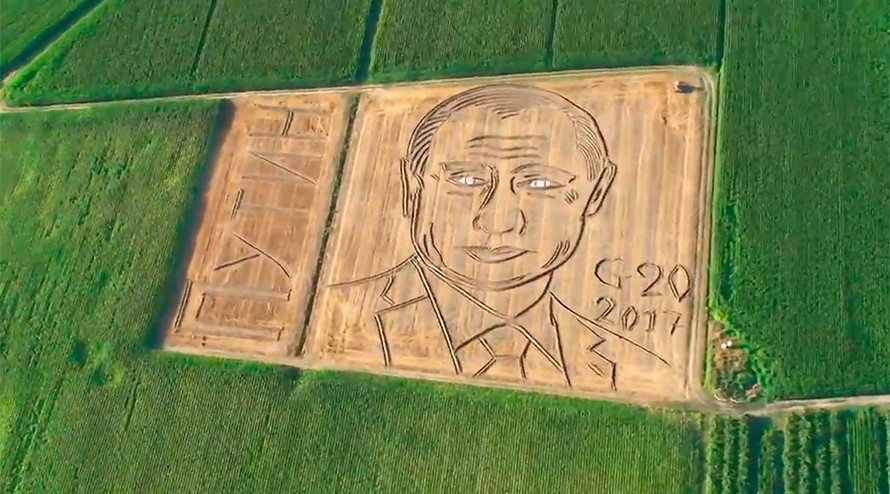 Chân dung Tổng thống Nga Putin được vẽ lên cánh đồng ngô ở Ý. Ảnh cắt từ video