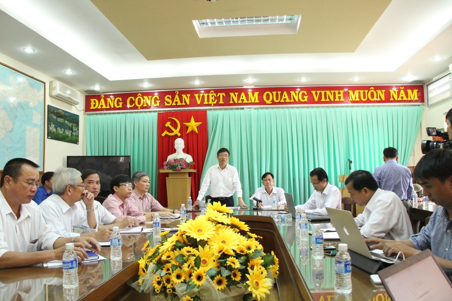 Phó Tổng cục trưởng Tổng cục Đường bộ Việt Nam Nguyễn Mạnh Thắng làm việc với Sở GTVT Tiền Giang sáng 14/8.