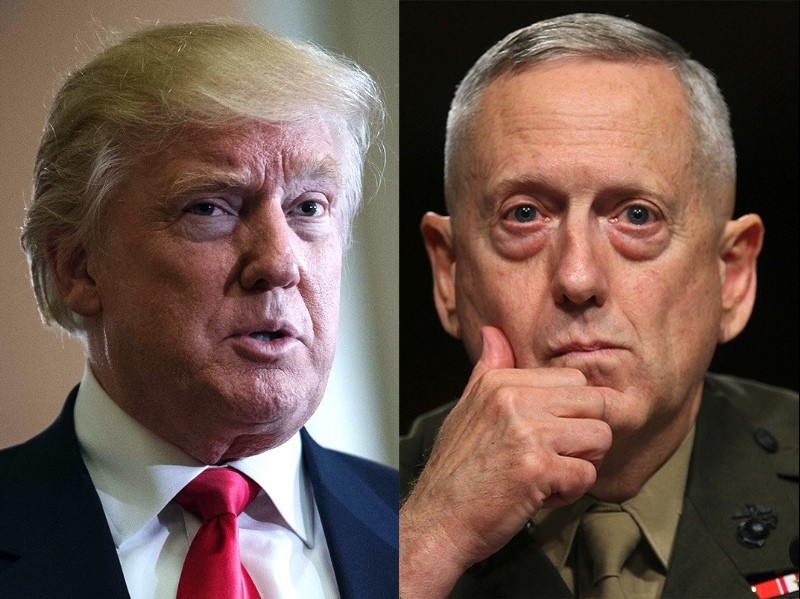 Tổng thống Mỹ Donald Trump (trái) và Bộ trưởng Quốc phòng Mỹ James Mattis (phải).