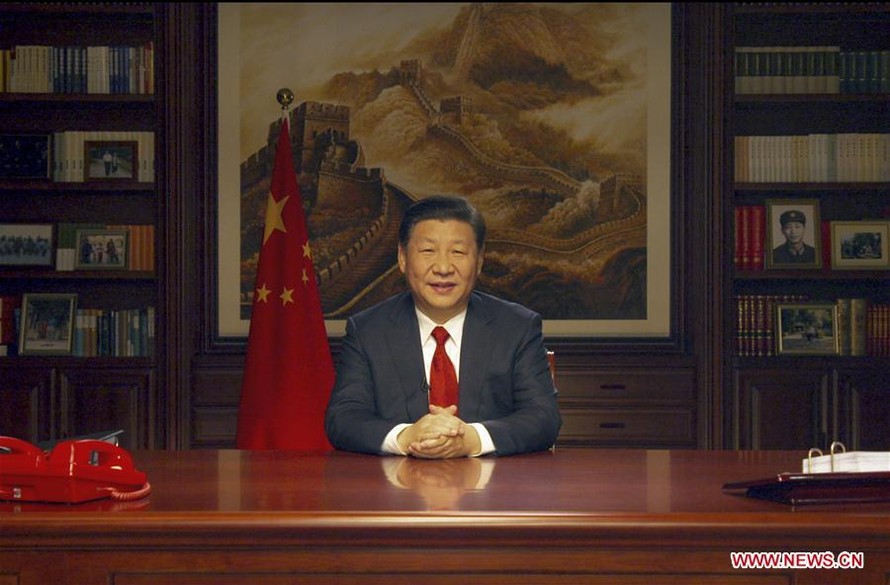 Chủ tịch Trung Quốc Tập Cận Bình phát biểu trên truyền hình trước thềm năm mới 2018. Ảnh: Tân Hoa Xã