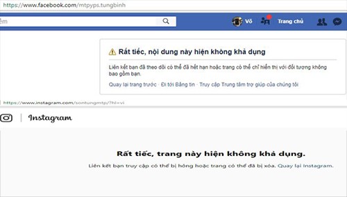 Cả hai tài khoản Facebook và Instagram của ca sĩ Sơn Tùng MTP đều bị vô hiệu hóa.