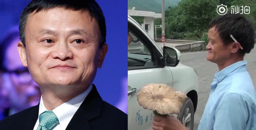 Bản sao tỉ phú Jack Ma đứng giữa đường bán nấm dại