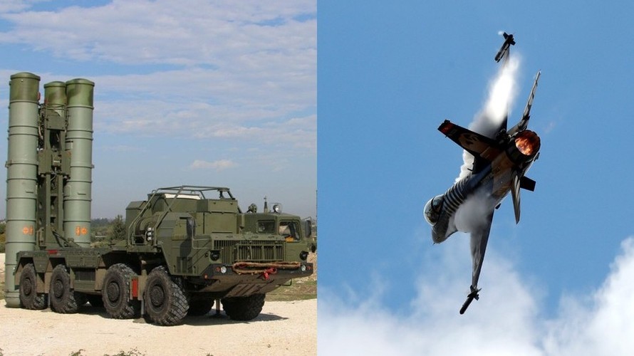 Hệ thống S-400 của Nga (trái) và máy bay F-16 của Mỹ (phải). Ảnh: AFP/Reuters