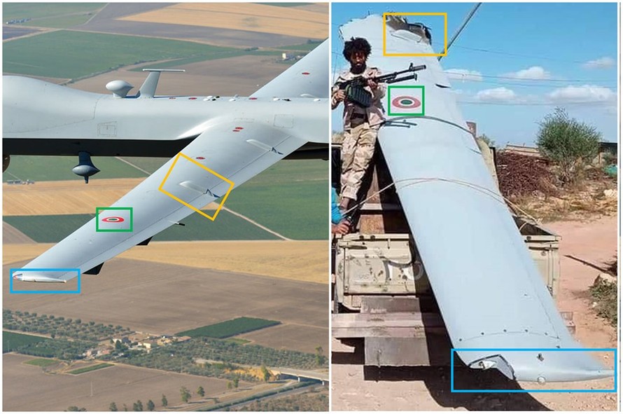 Hình ảnh chứng minh chiếc UAV rơi ở Libya khả năng cao là UAV của Ý. Ảnh: Twitter