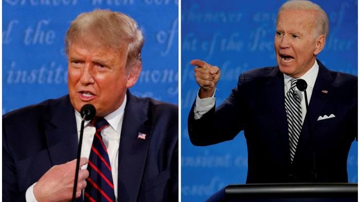 Hai ứng viên Tổng thống 2020 trong cuộc tranh luận vòng 1 ngày 29/9. Ảnh: Reuters