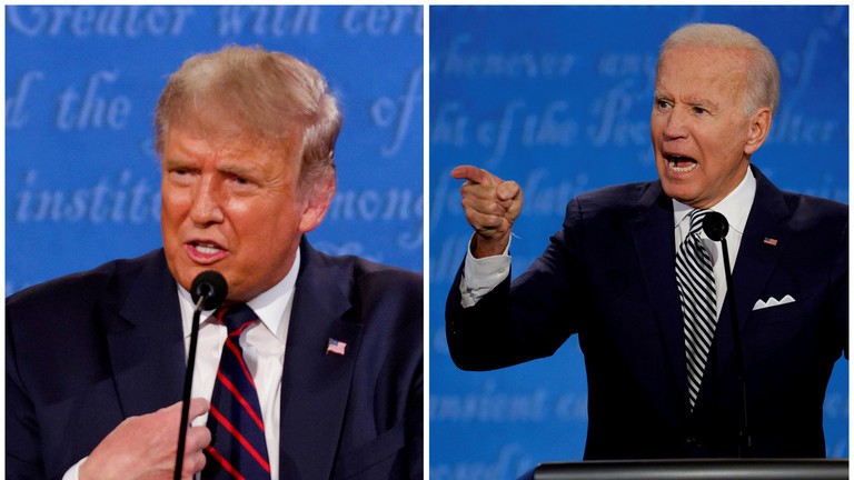Hai ông Trump - Biden trong buổi tranh luận đầu tiên. Ảnh: Reuters