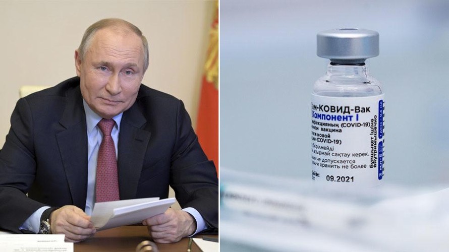 Tổng thống Nga Putin và vắc xin Sputnik V. Ảnh: RT