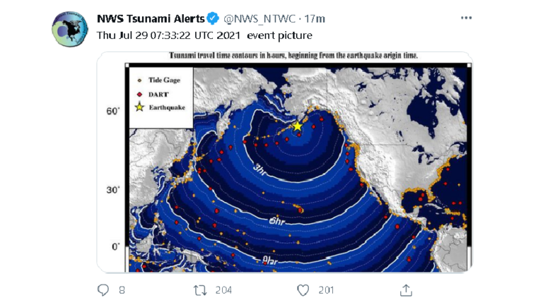 Hình ảnh về trận động đất và cảnh báo sóng thần. Ảnh: RT