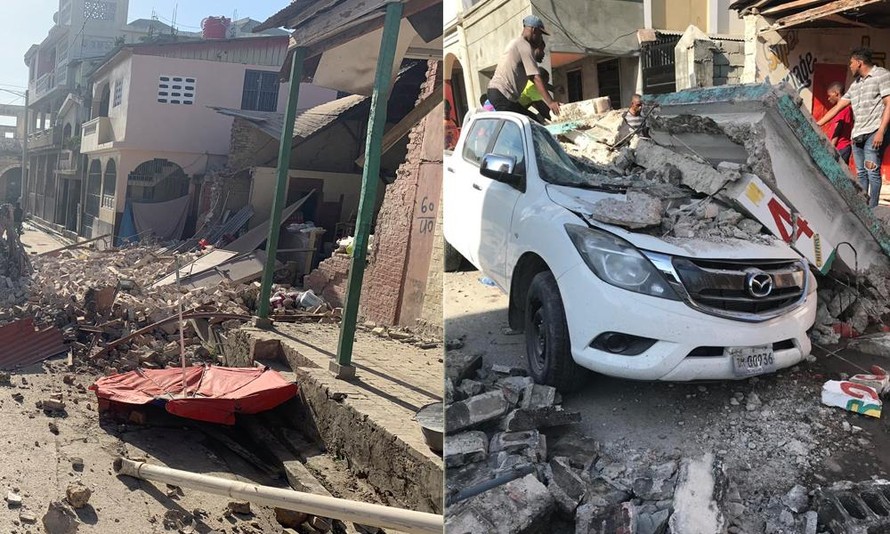 Nhiều ngôi nhà bị hư hại nặng nề sau trận động đất. Ảnh: Twitter