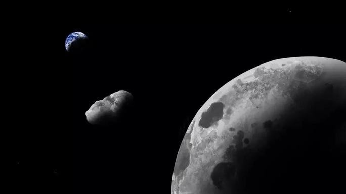 Từ xa đến gần: Trái Đất, mảnh vỡ bí ẩn và mặt trăng. Ảnh: Đại học Arizona
