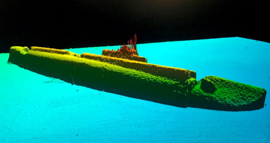 Hình ảnh sonar của tàu ngầm USS Grayback ở độ sâu 427m. Ảnh: Tim Taylor.