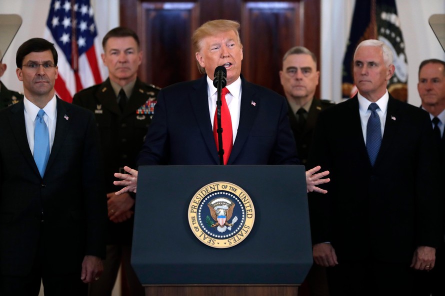 Tổng thống Mỹ Donald Trump ngày 8/1 tại Nhà Trắng phát biểu về các vấn đề liên quan Iran. Ảnh: AP.