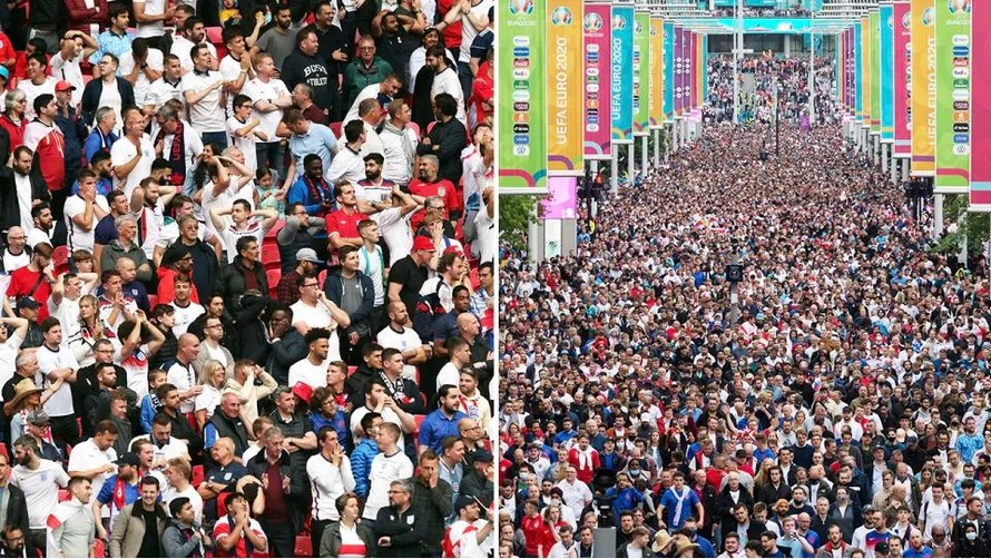 Hơn 40.000 fan chen chúc trên khán đài sân vận động Wembley ở London để xem trận đấu giữa Anh và Đức hôm 29/6. Ảnh: Getty.
