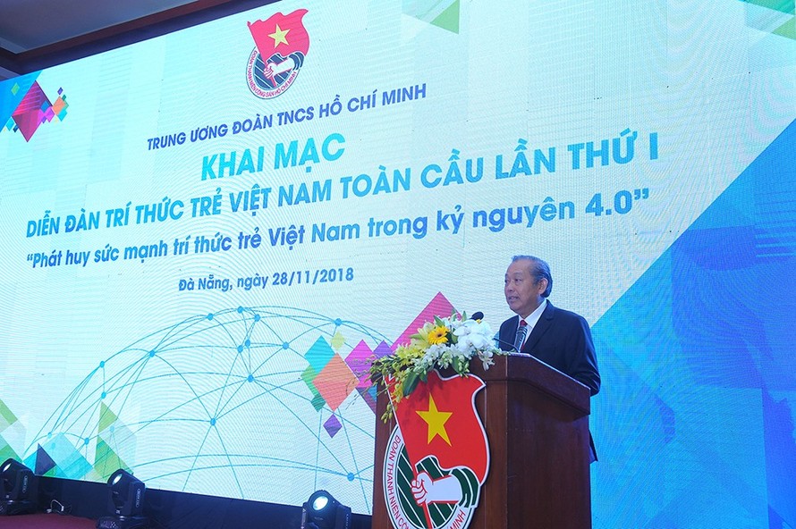 Phó Thủ tướng Thường trực Chính phủ Trương Hòa Bình phát biểu tại phiên khai mạc Diễn đàn Trí thức trẻ Việt Nam lần thứ I. Ảnh: Xuân Tùng