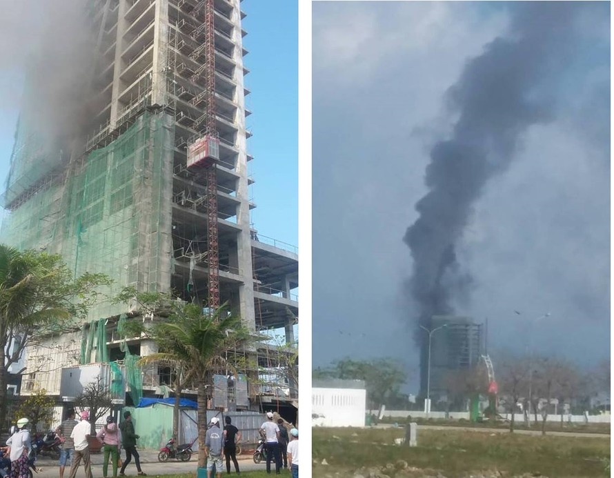 Tòa nhà cao tầng đang thi công tại Đà Nẵng đang thi công bỗng bốc cháy