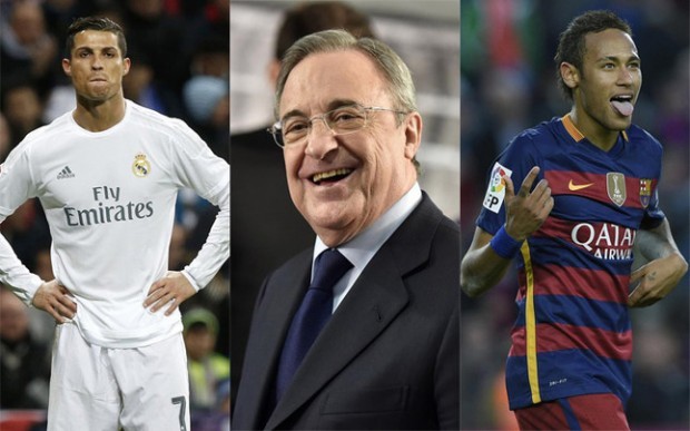Chủ tịch Perez muốn mang Neymar về Real Madrid để thay cho Ronaldo.