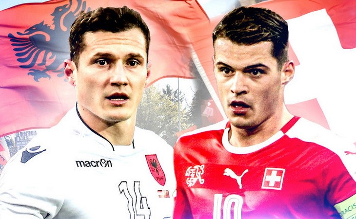 Taulant Xhaka (trái) của Albania sẽ đối đầu người em Granit bên phía Thụy Sỹ. Ảnh: Skysports.com