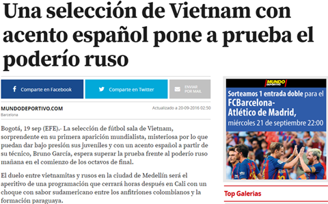 Báo Tây Ban Nha đánh giá cao màn trình diễn của ĐT futsal Việt Nam.