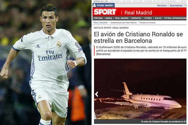 Máy bay của Ronaldo gặp tai nạn.