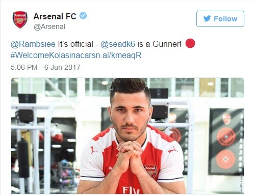 Sead Kolasinac chính thức gia nhập Arsenal.