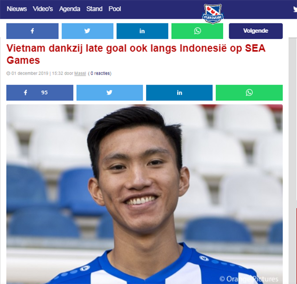 Báo chí Hà Lan khá quan tâm tới sự kiện Văn Hậu cùng U22 Việt Nam dự SEA Games 30.