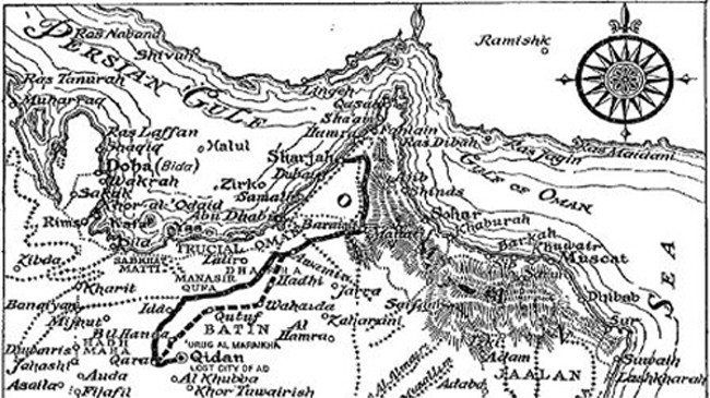 Bản đồ minh họa từ cuốn sách Những vị hoàng đế sa mạc của Oman do Methuen xuất bản năm 1947. Ảnh: Acient Origins