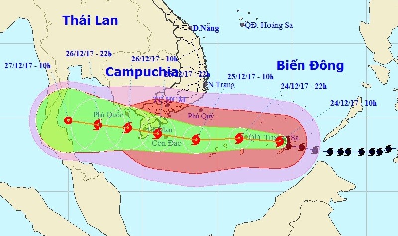 Bão Tembin nhiều khả năng sẽ gây ảnh hưởng lớn đến các tỉnh Nam Bộ