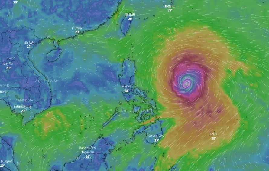 Siêu bão Mangkhut đang mạnh cấp 17, giật trên cấp 17 hướng về phía Bắc biển Đông (Theo Winy) 