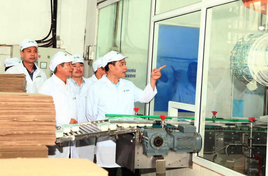 Bộ trưởng Bộ NN&PTNT Nguyễn Xuân Cường tới thăm nhà máy chế biến sữa của Công ty Cổ phần Giống bò sữa Mộc Châu