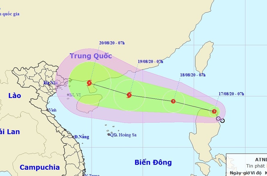 Dự kiến đường đi của áp thấp nhiệt đới khả năng mạnh thành bão trên biển Đông