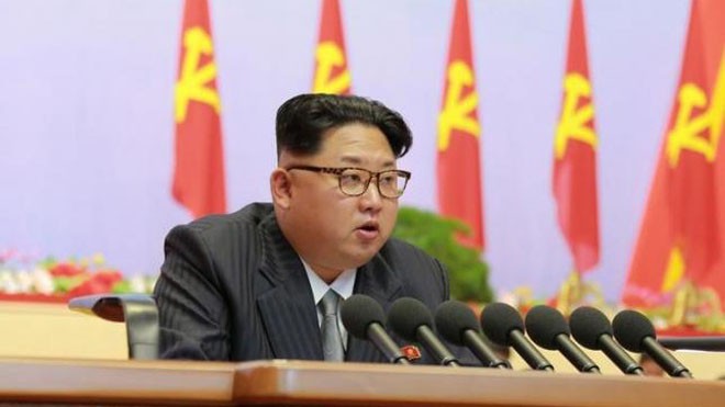 Lãnh đạo Triều Tiên Kim Jong Un phát biểu trong cuộc họp của Đại hội đảng Lao động lần 7 của nước này
