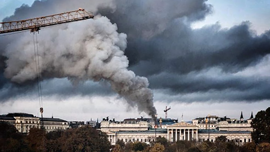 Cột khói đen đặc bốc lên từ tòa nhà quốc hội Áo