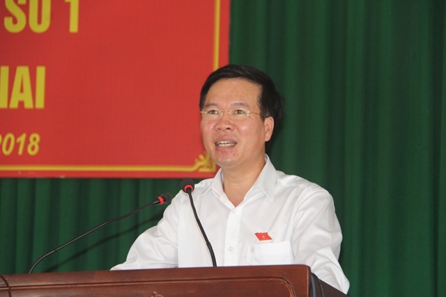 Ông Võ Văn Thưởng phát biểu tại cuộc tiếp xúc cử tri Đồng Nai