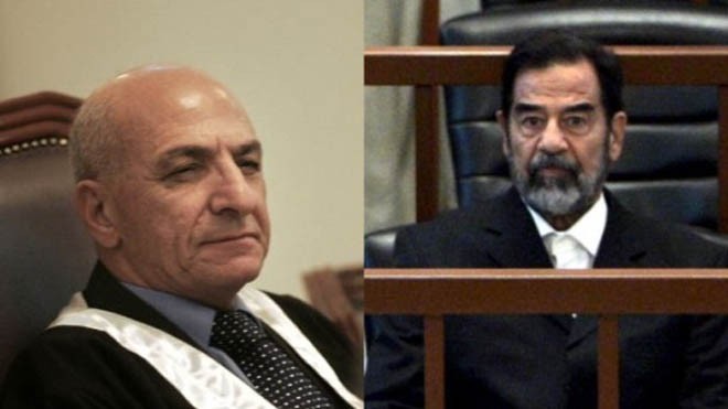 Thẩm phán Raouf Abdul Rahman (trái và Cựu Tổng thống Iraq Saddam Hussein)